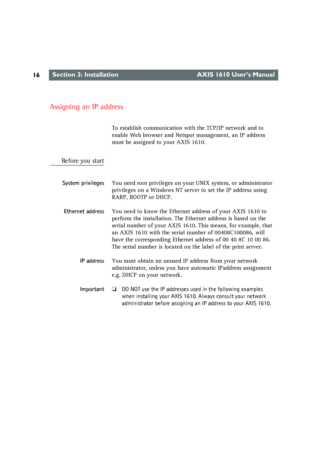 Canon AXIS 1610 user manual Assigning an IP address, Before you start 