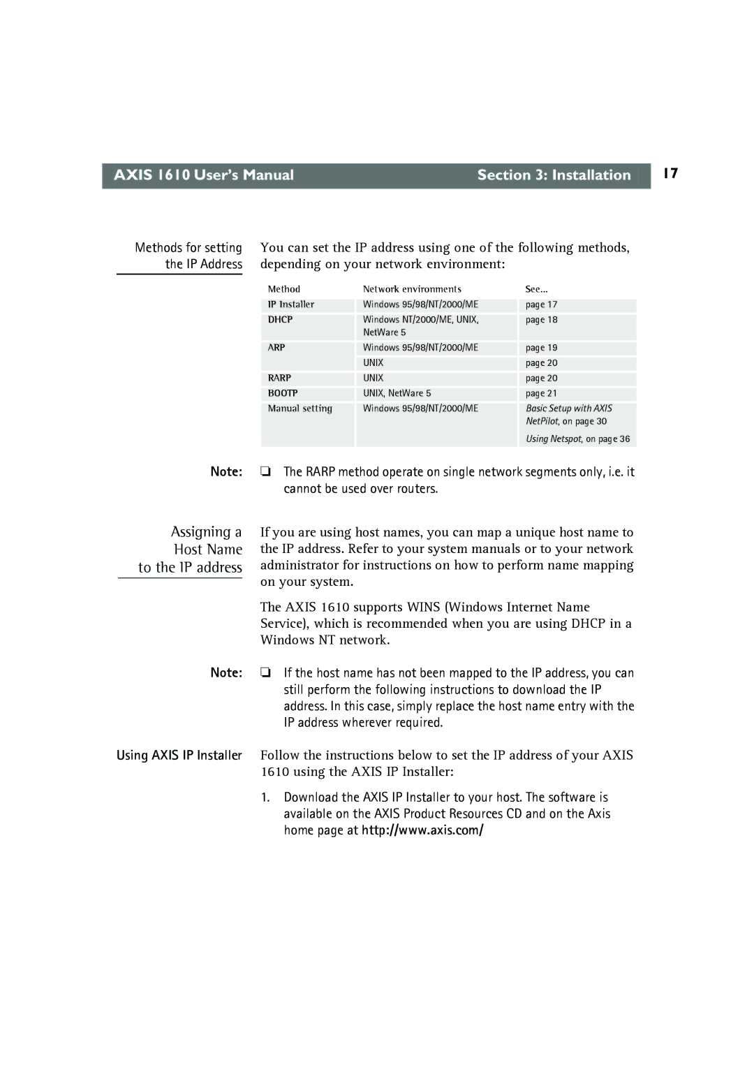 Canon AXIS 1610 user manual Assigning a, Bootp 