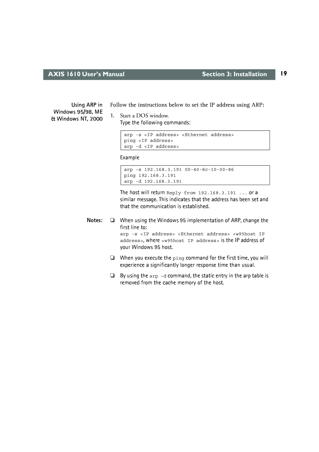 Canon AXIS 1610 user manual Type the following commands, Example 