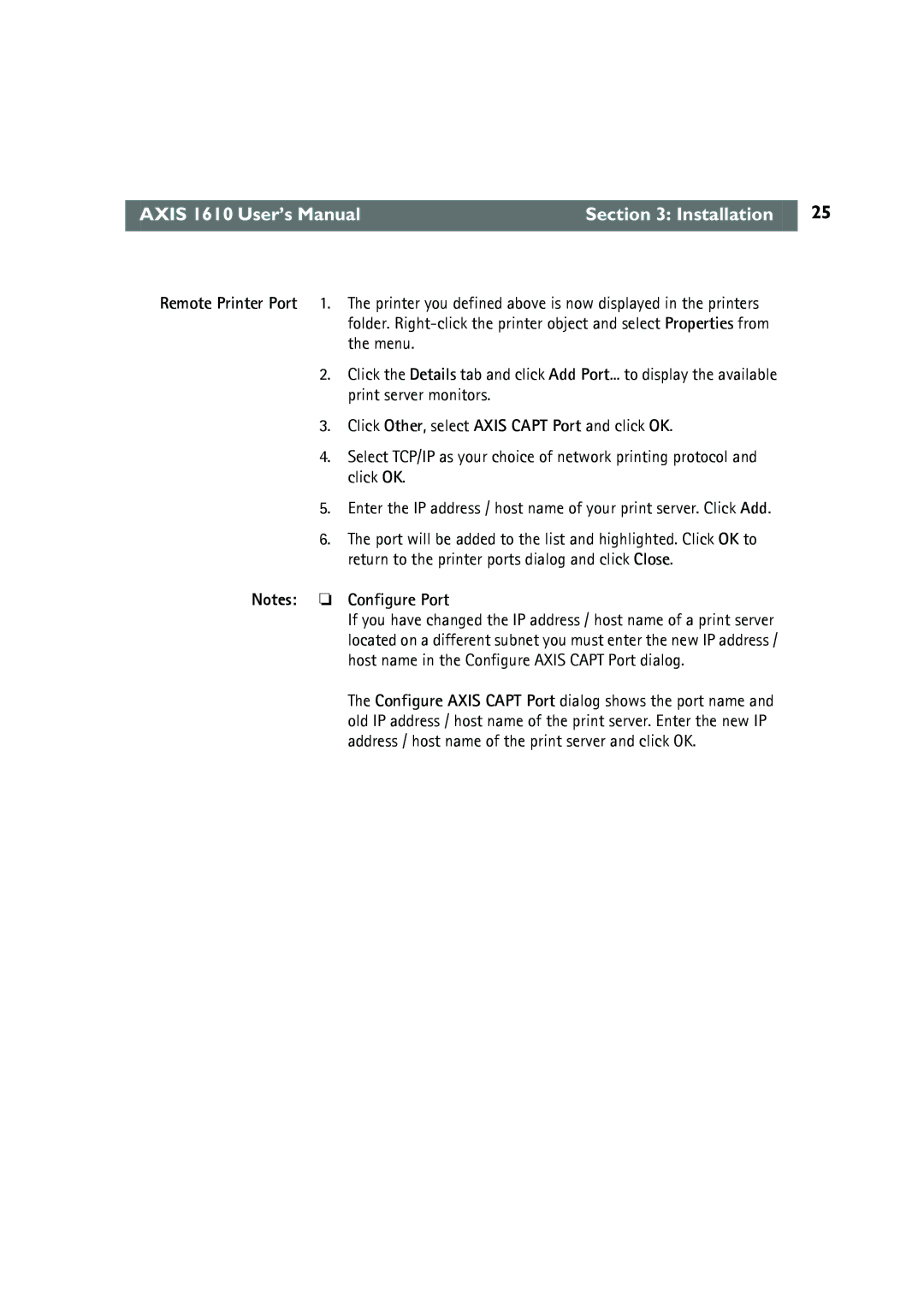 Canon AXIS 1610 user manual Axis 1610 User’s Manual Installation 