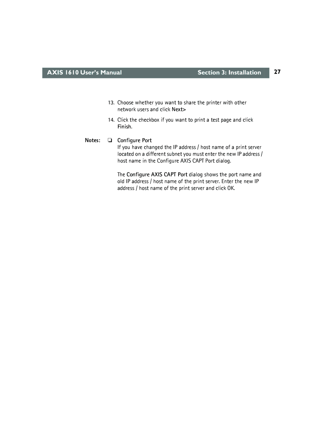 Canon AXIS 1610 user manual Axis 1610 User’s Manual Installation 