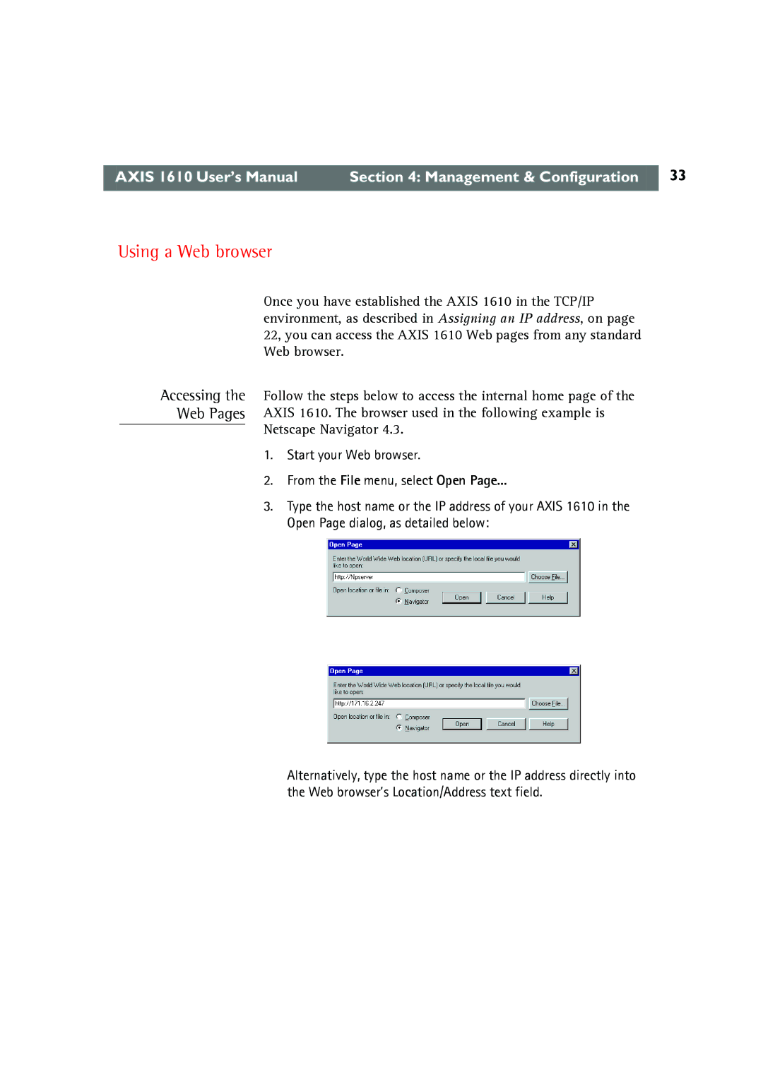 Canon AXIS 1610 user manual Using a Web browser 