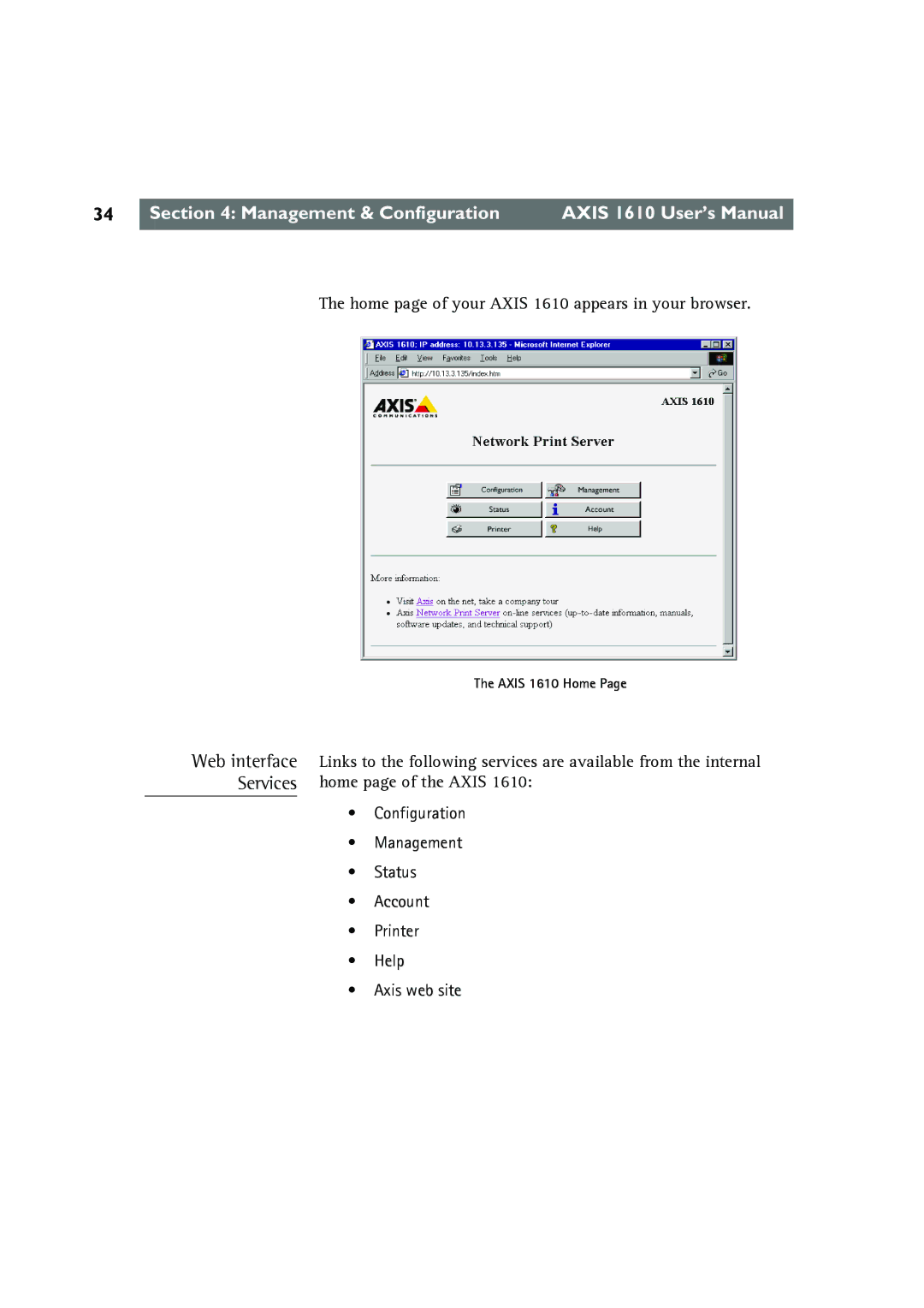 Canon AXIS 1610 user manual Home page of your Axis 1610 appears in your browser 