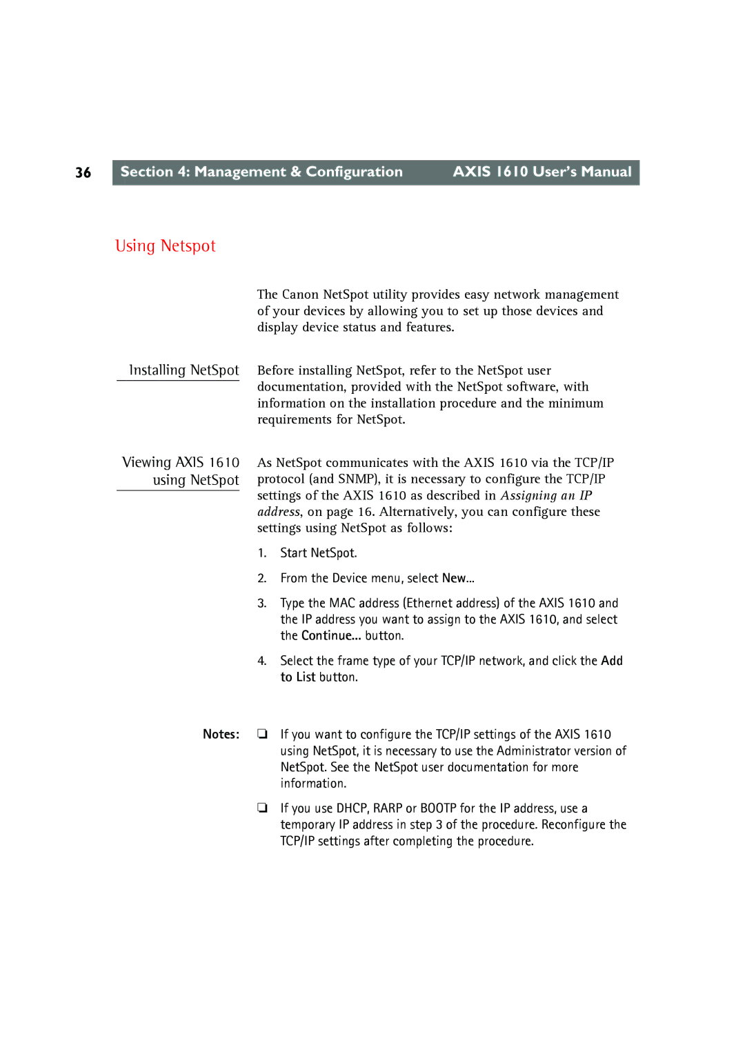 Canon AXIS 1610 user manual Using Netspot 