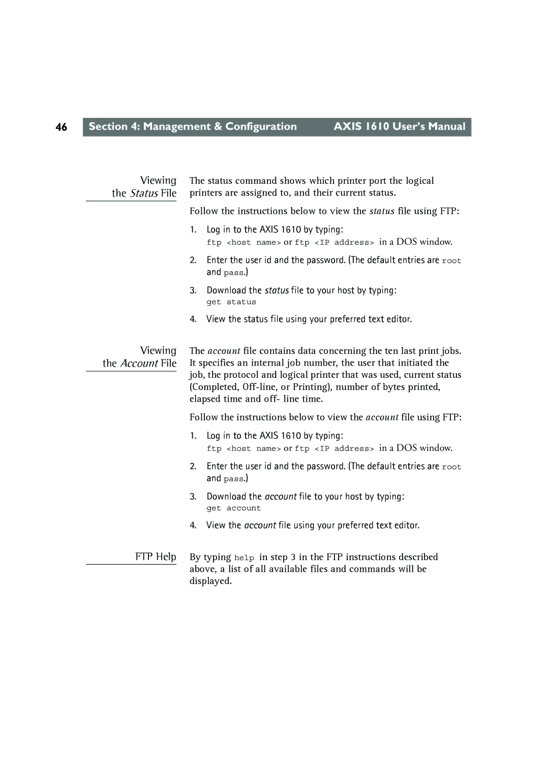 Canon AXIS 1610 user manual View the status file using your preferred text editor 