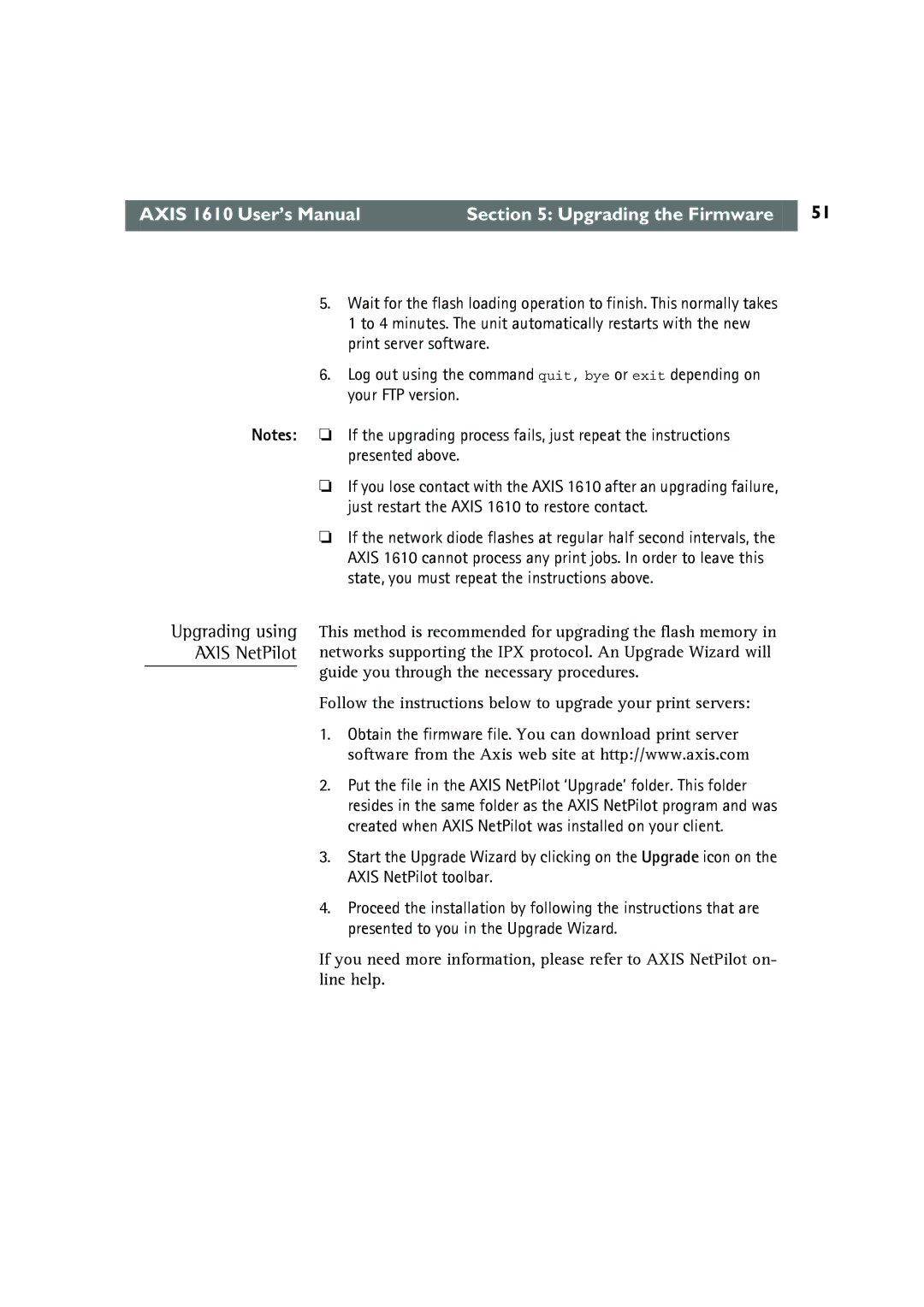 Canon AXIS 1610 user manual Axis 1610 User’s Manual Upgrading the Firmware 