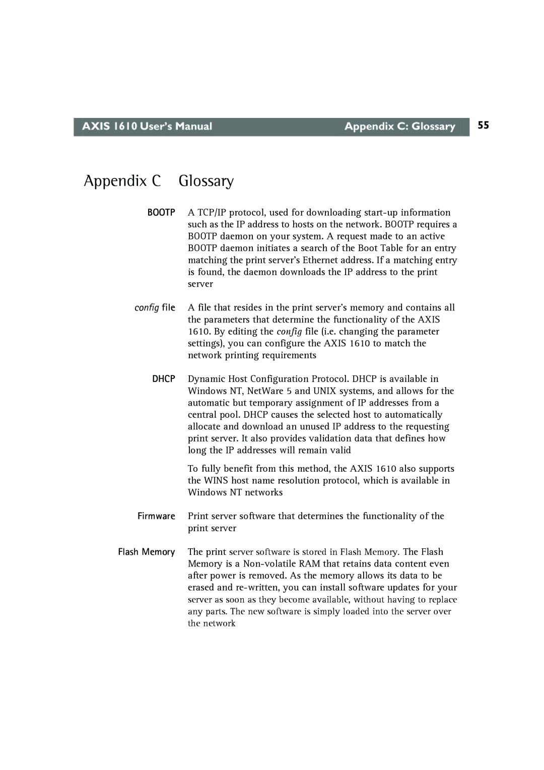 Canon AXIS 1610 user manual Appendix C Glossary 