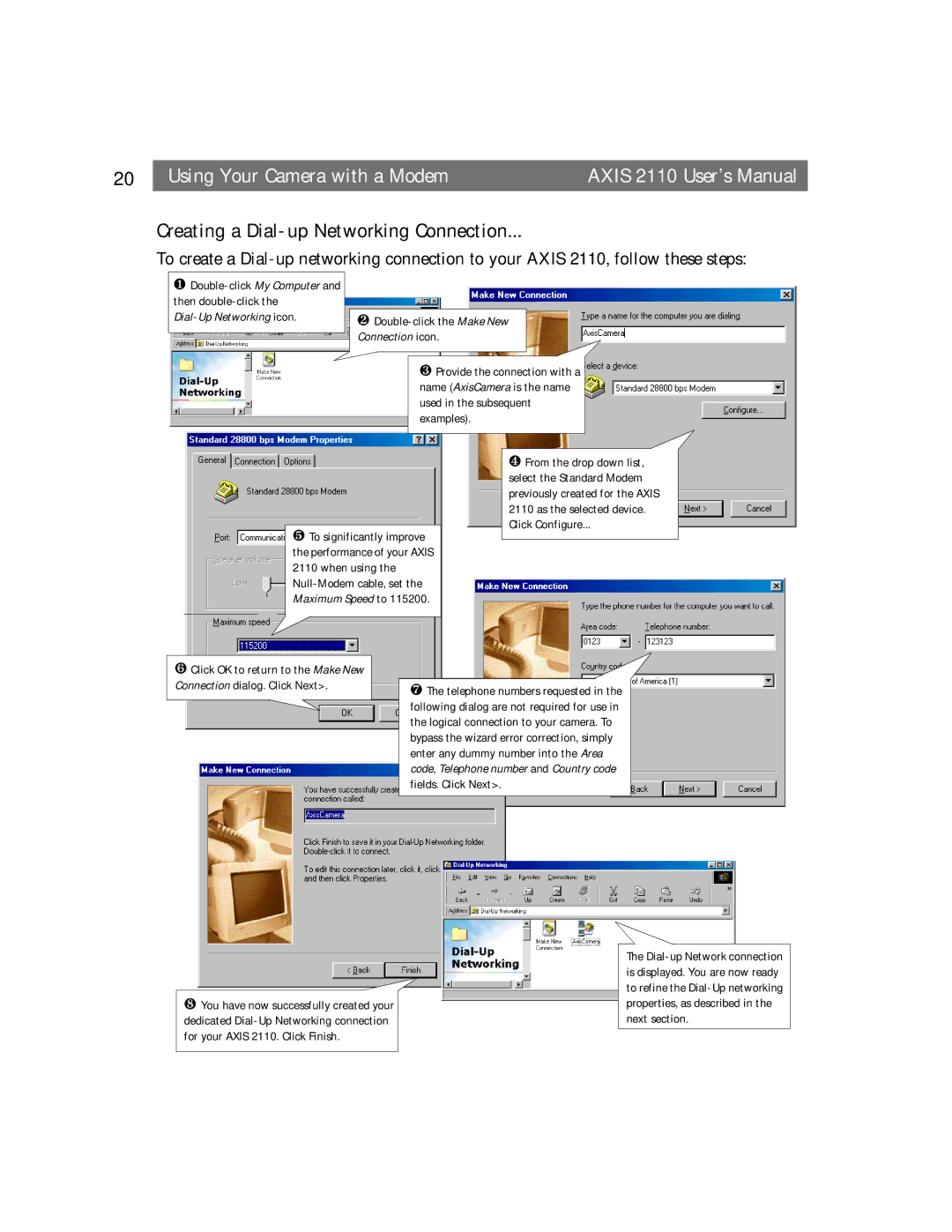 Canon AXIS 2110 manual Creating a Dial-up Networking Connection, ❶ Double-click My Computer and then double-click 