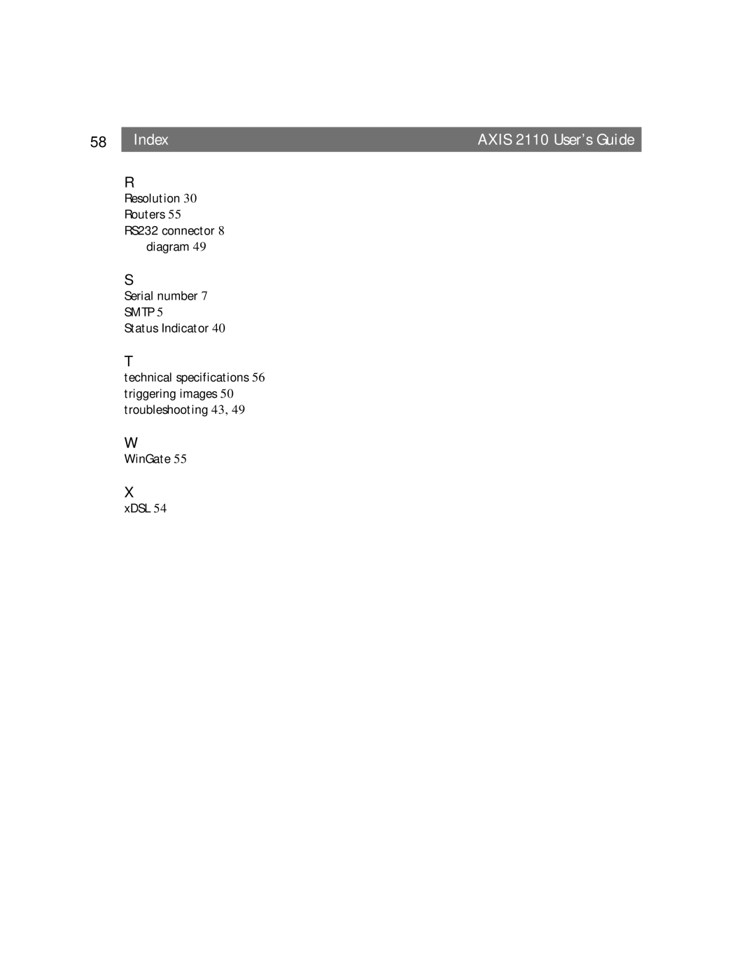 Canon AXIS 2110 manual Index 