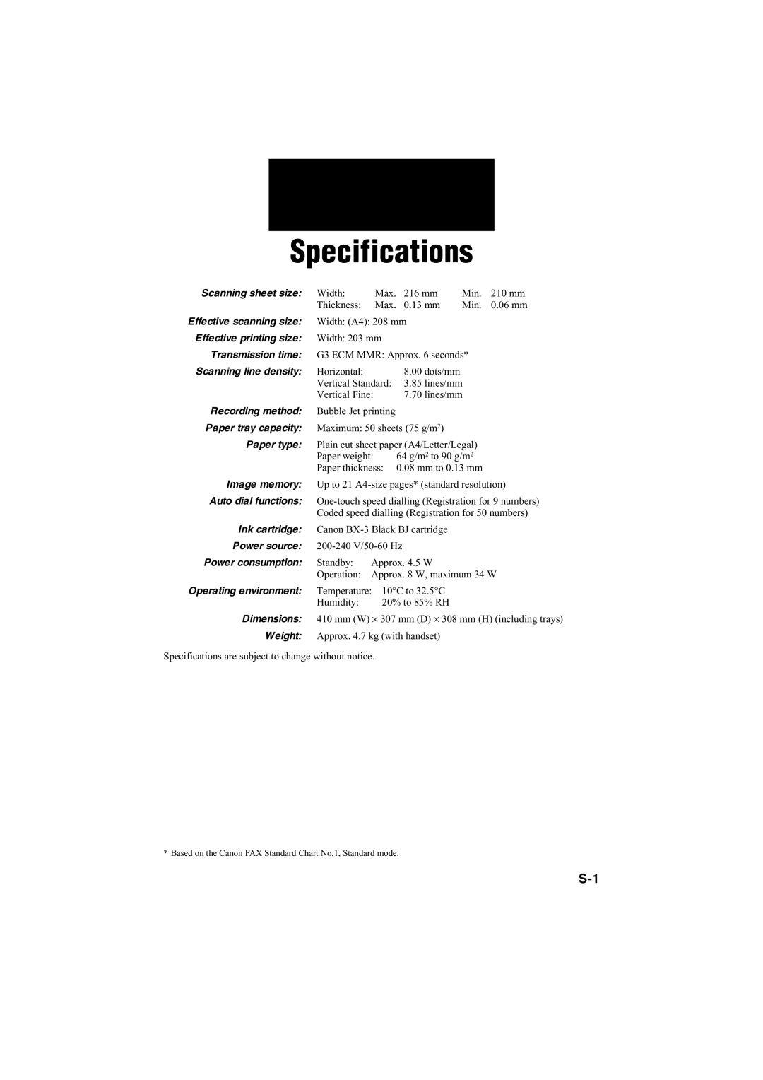 Canon B115, B140, B120 manual Specifications 