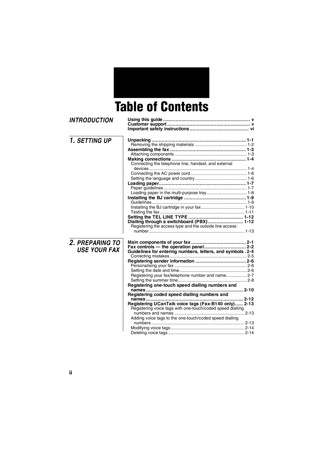 Canon B115, B140, B120 manual Table of Contents 