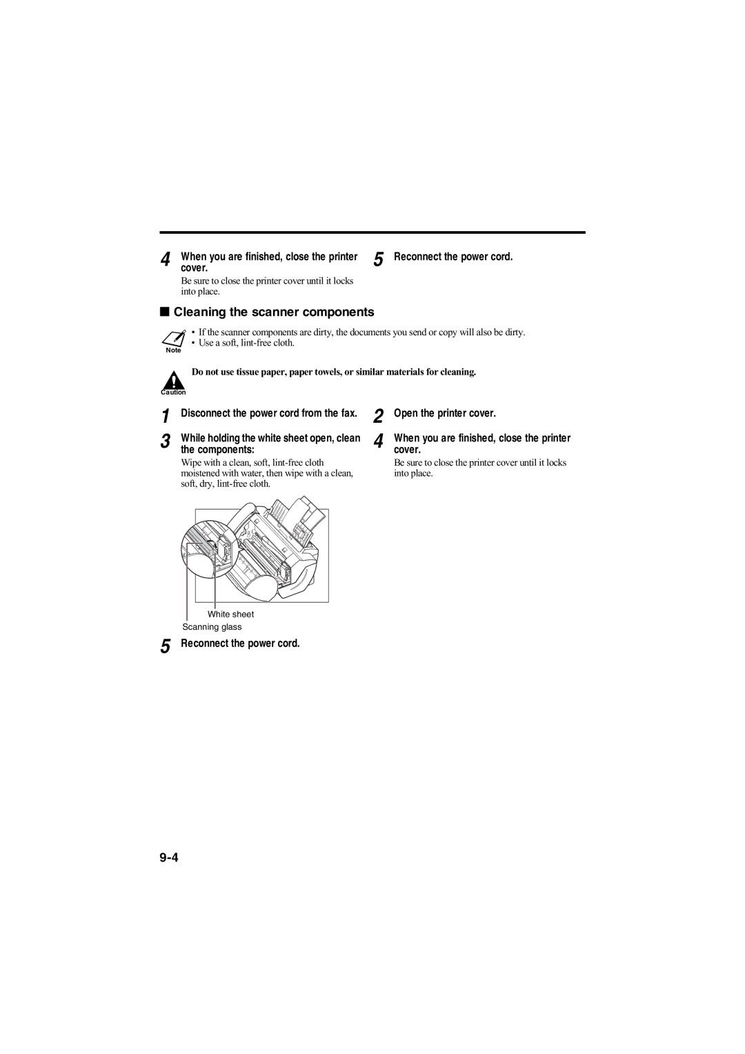 Canon B140, B120, B115 manual Cleaning the scanner components, While holding the white sheet open, clean the components 