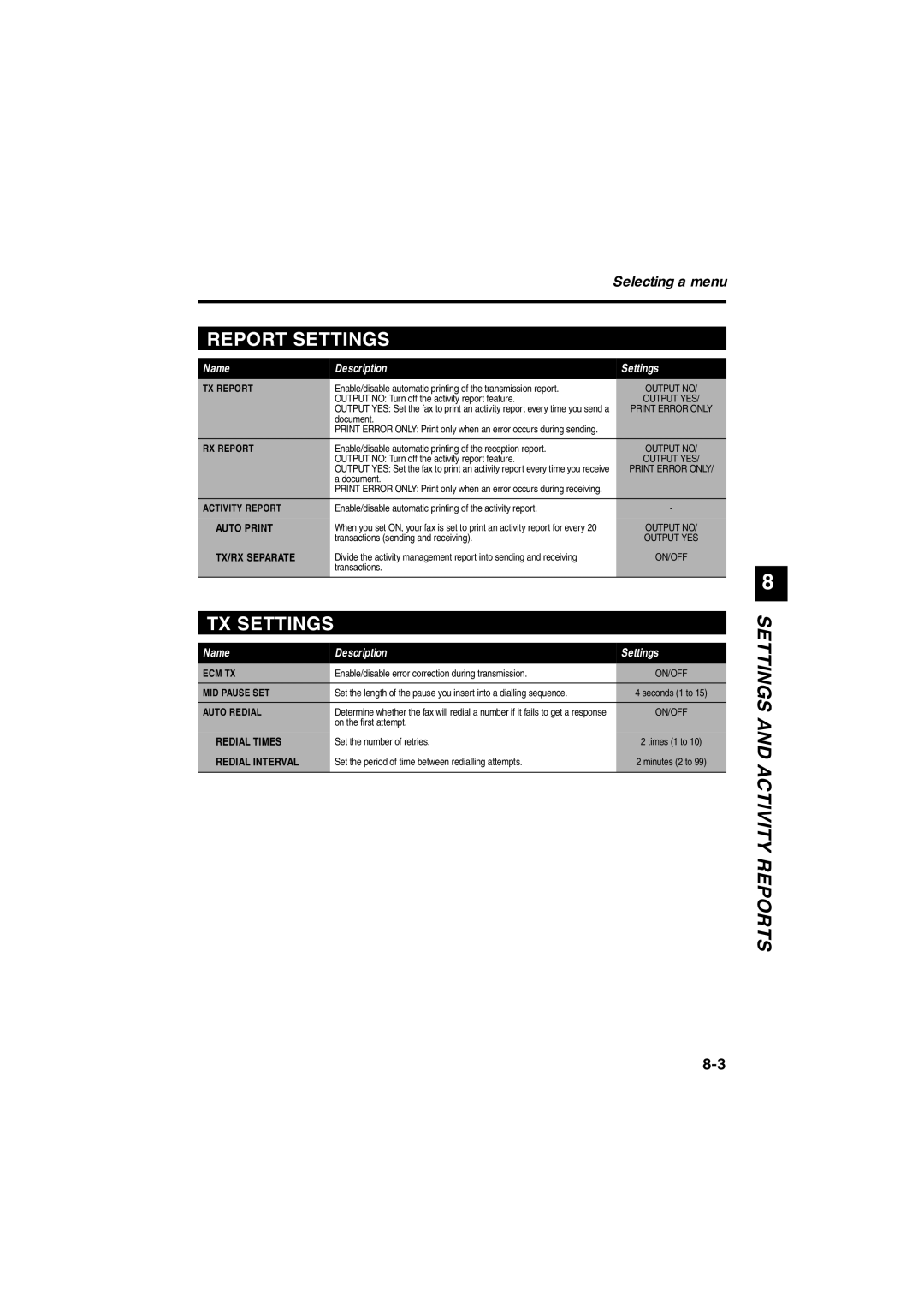 Canon B140, B120, B115 manual Report Settings 