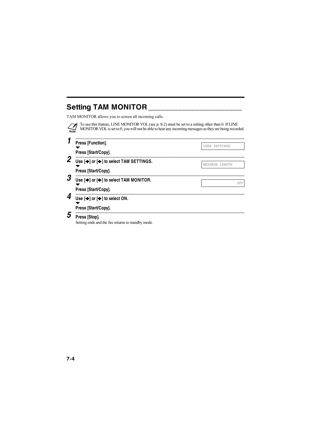 Canon B115, B140, B120 manual Setting TAM Monitor, TAM Monitor allows you to screen all incoming calls 