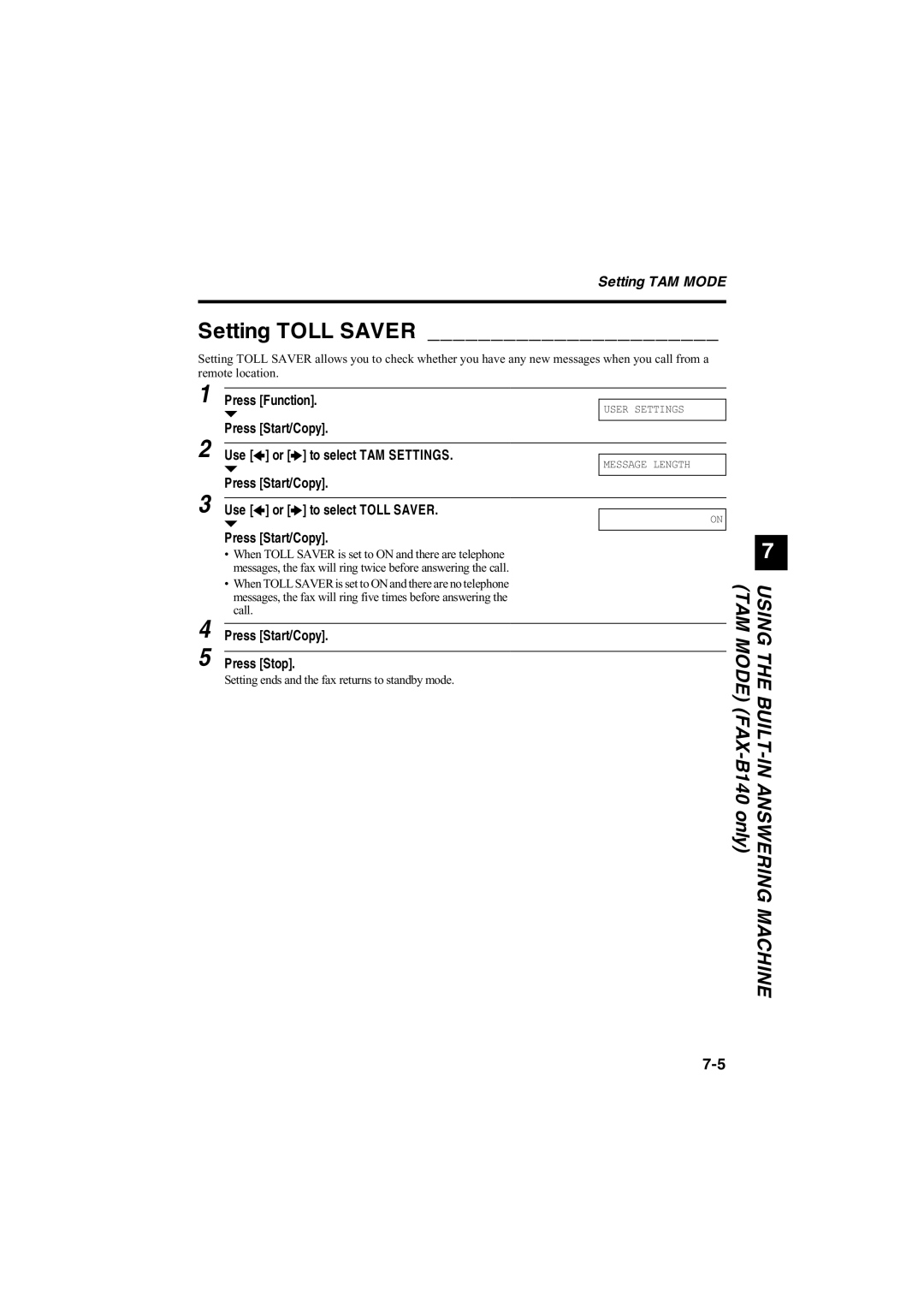 Canon B140, B120, B115 manual Setting Toll Saver, Call 