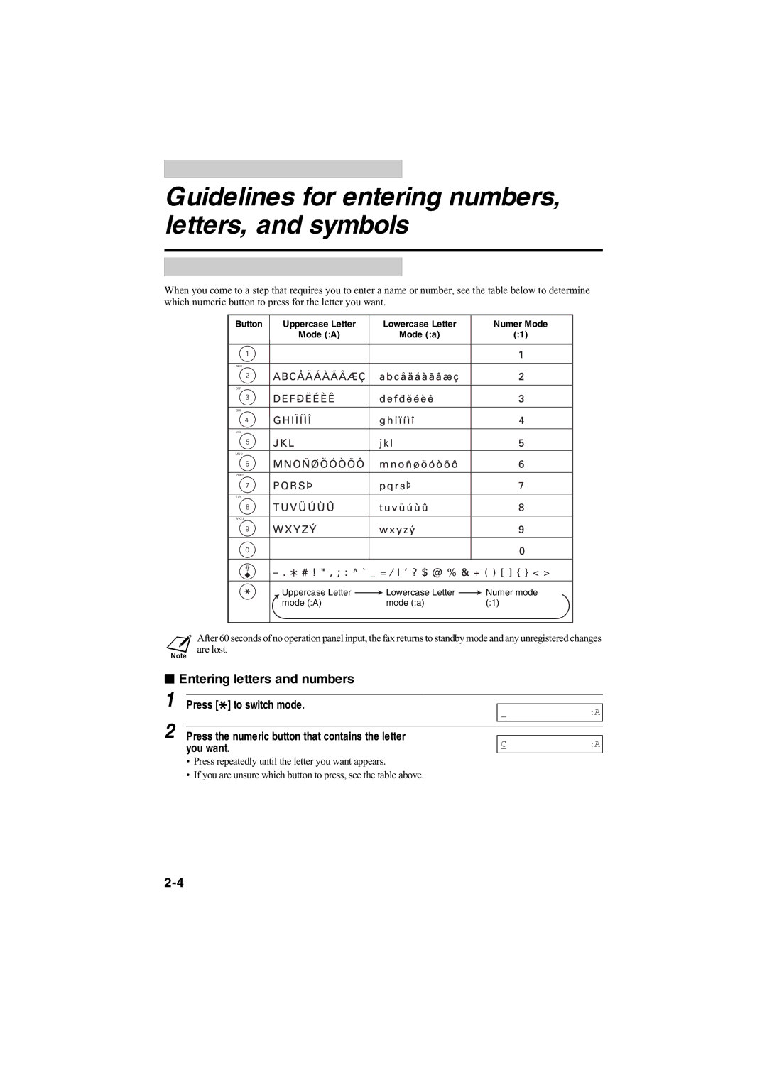 Canon B115, B140, B120 manual Guidelines for entering numbers, letters, and symbols, Entering letters and numbers 