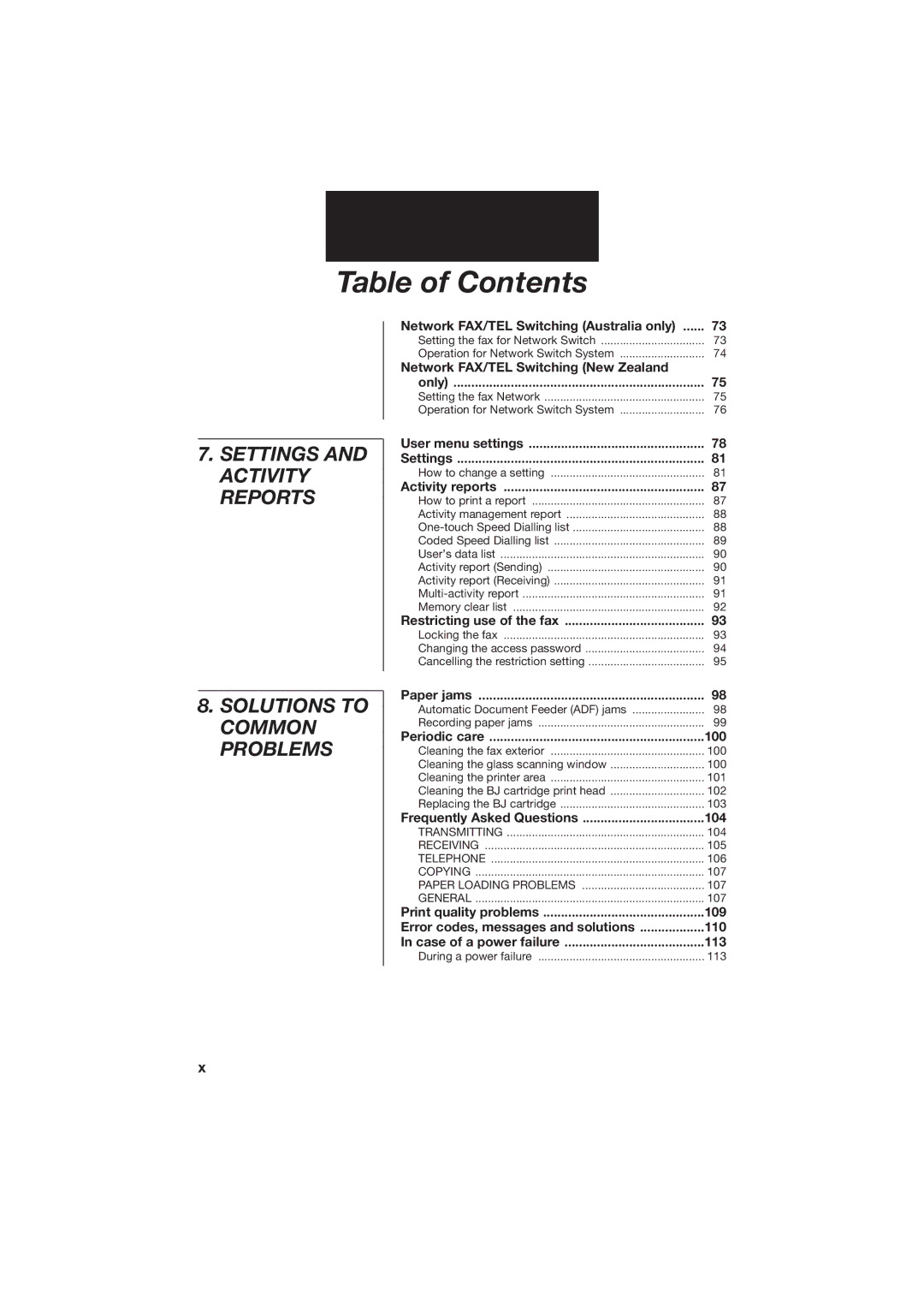 Canon B150 manual Settings and Activity Reports, Error codes, messages and solutions 