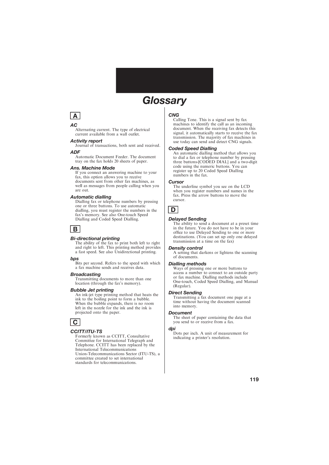 Canon B150 manual Glossary, Cng, Adf, Ccitt/Itu-Ts 