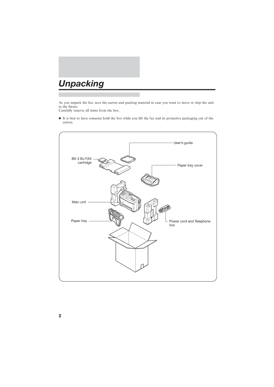 Canon B150 manual Unpacking 