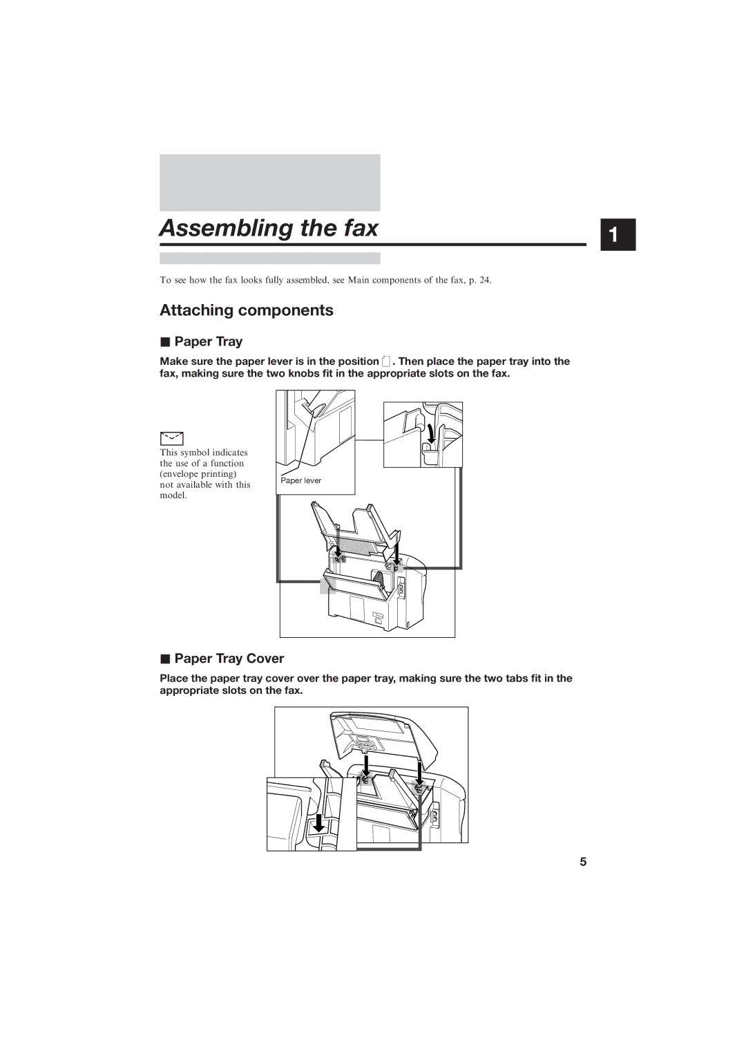 Canon B150 manual Attaching components, Paper Tray Cover 