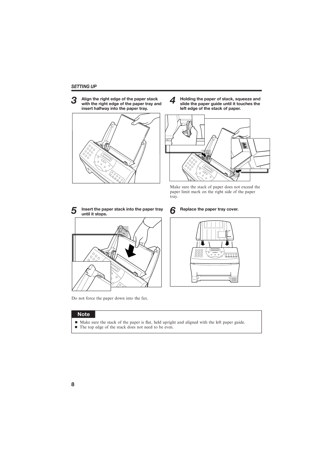 Canon B150 Align the right edge of the paper stack, Insert halfway into the paper tray, Left edge of the stack of paper 