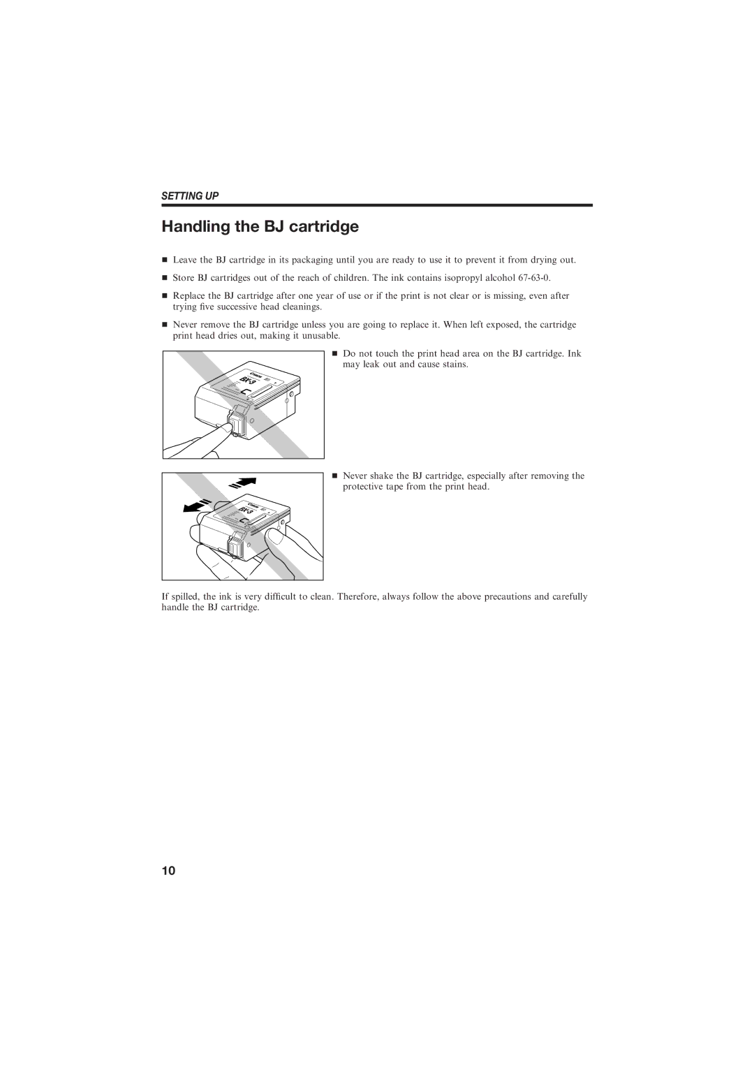 Canon B150 manual Handling the BJ cartridge 