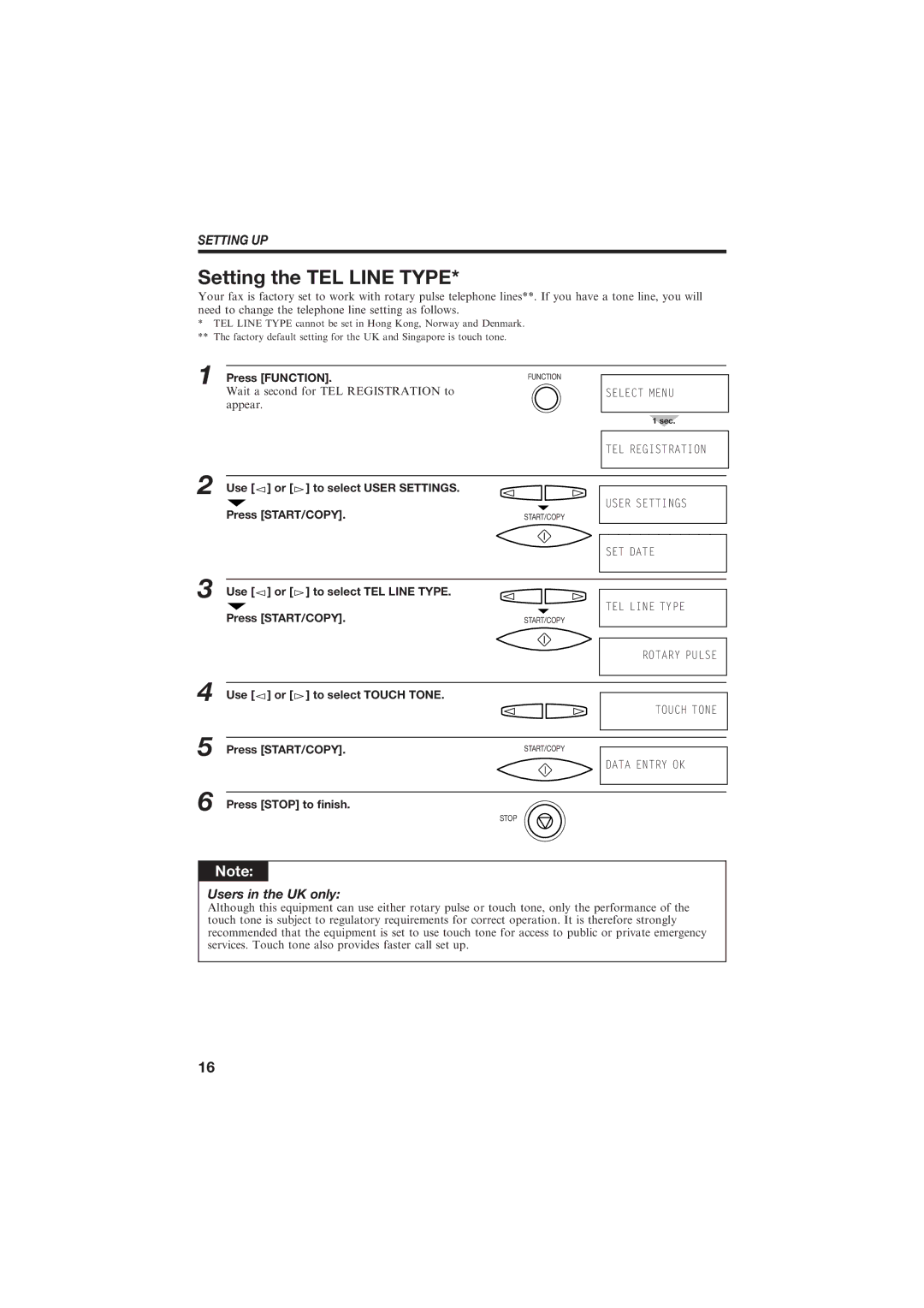 Canon B150 manual Setting the TEL Line Type, Users in the UK only 