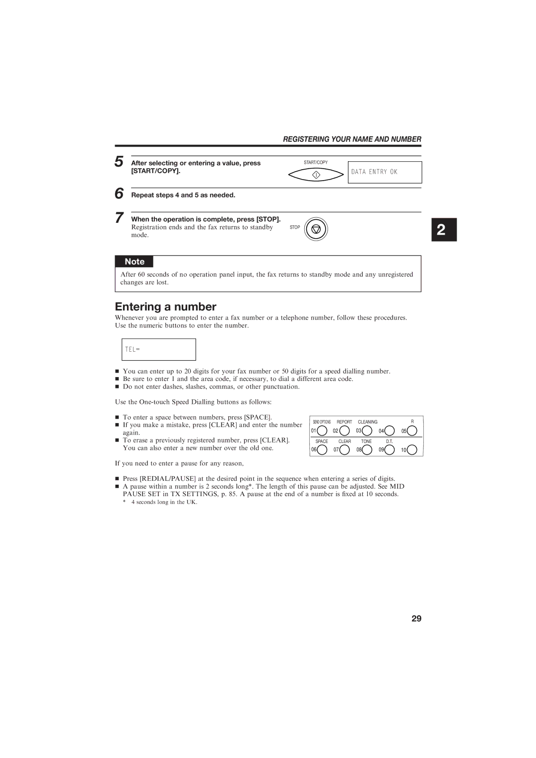 Canon B150 manual Entering a number, Registering Your Name and Number, After selecting or entering a value, press 