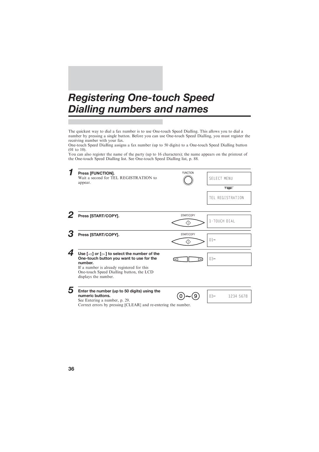 Canon B150 manual Registering One-touch Speed Dialling numbers and names, Number 