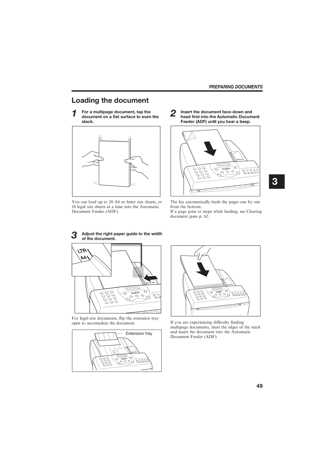 Canon B150 manual Loading the document, Preparing Documents 