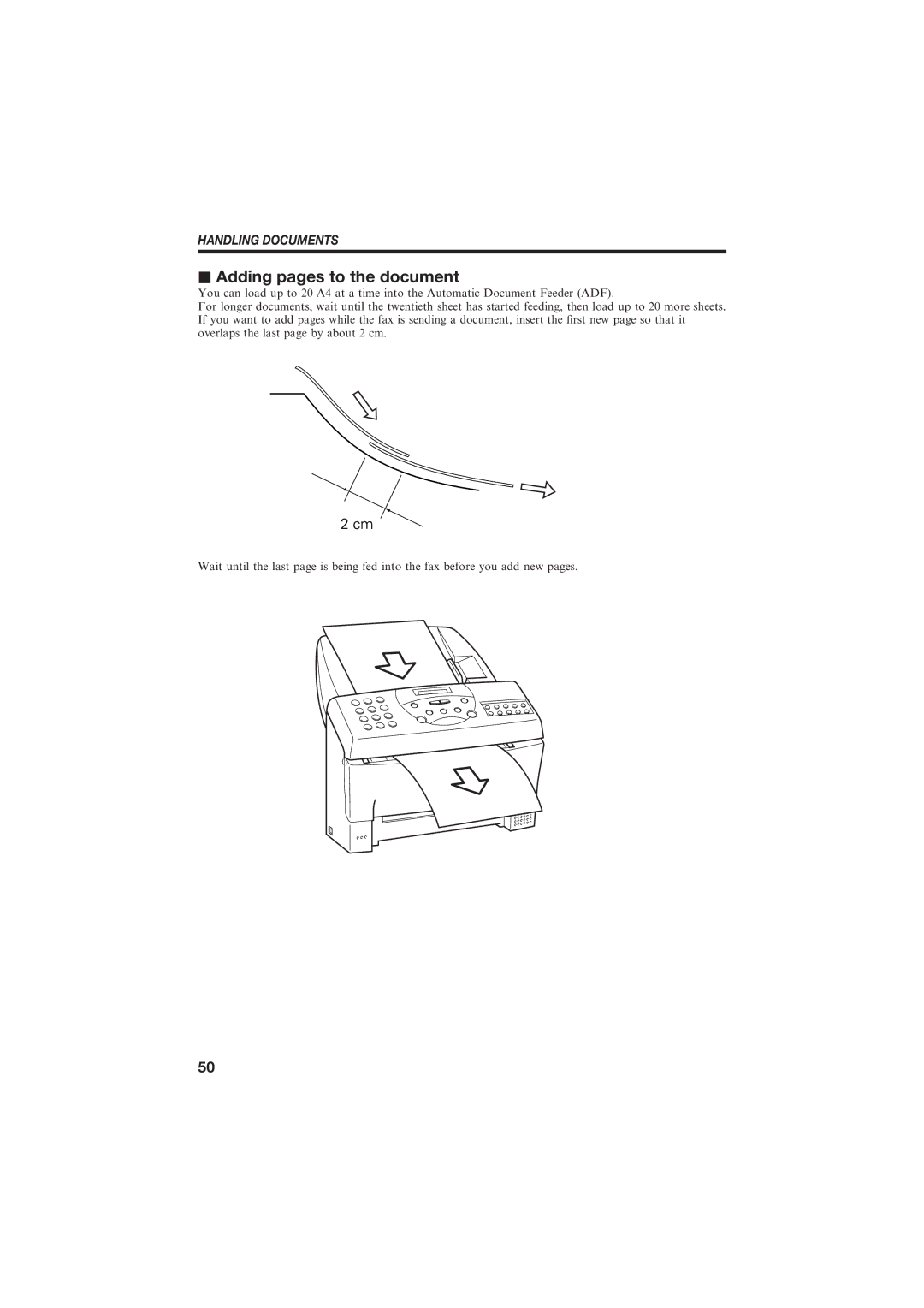 Canon B150 manual Adding pages to the document, Handling Documents 