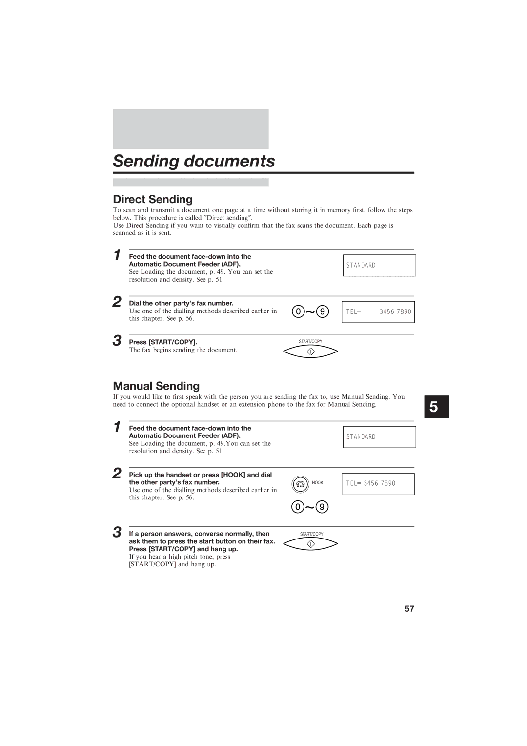 Canon B150 manual Sending documents, Direct Sending, Manual Sending, If a person answers, converse normally, then 