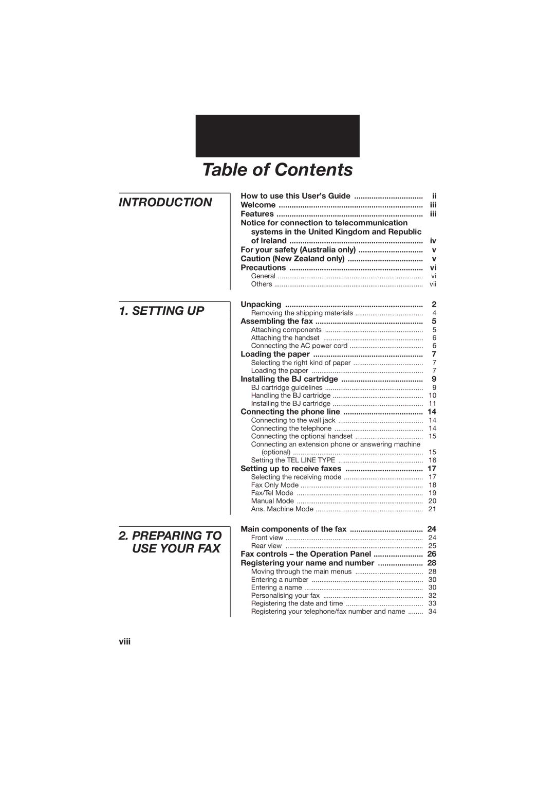 Canon B150 manual Table of Contents 