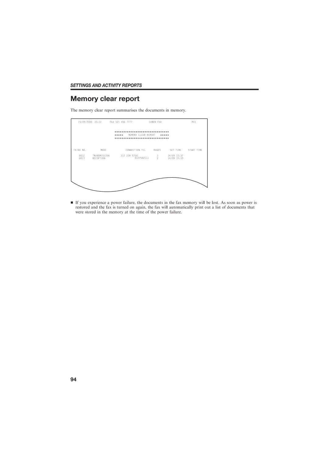 Canon B155 manual Memory clear report summarises the documents in memory 
