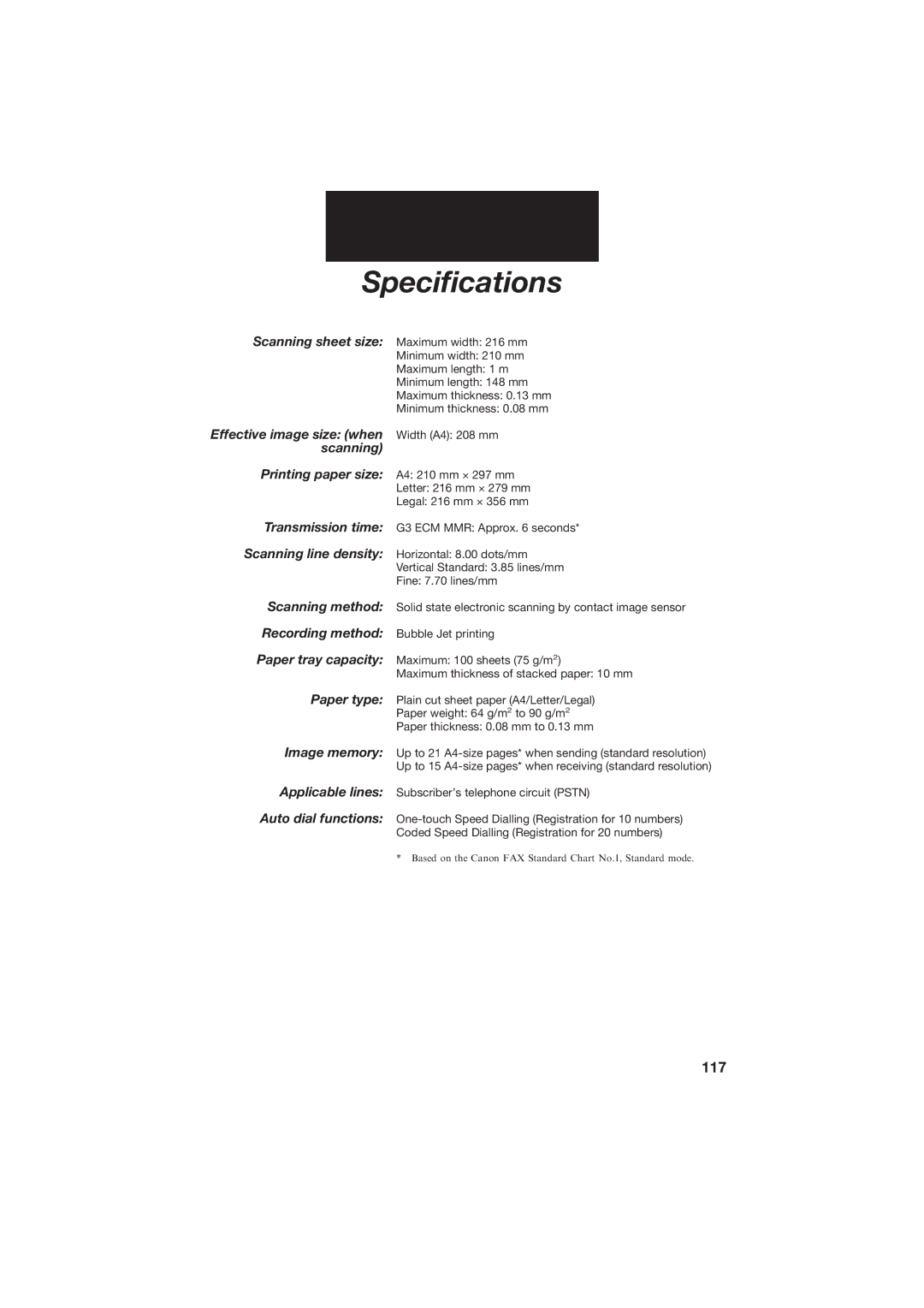 Canon B155 manual Specications, 117 