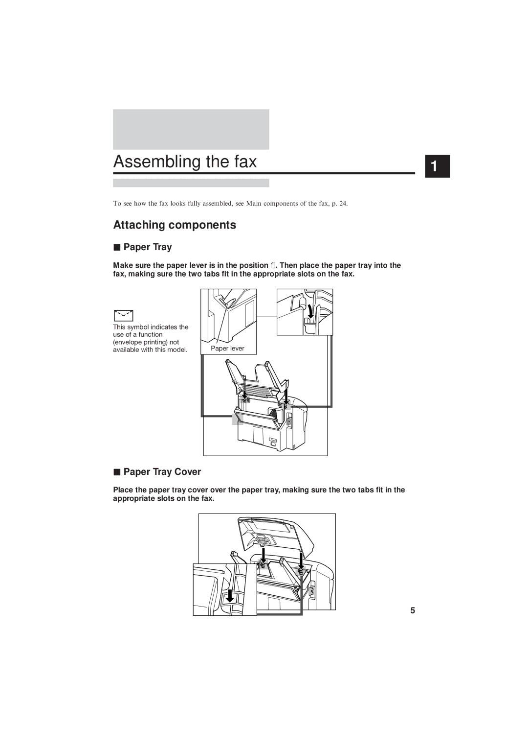 Canon B155 manual Attaching components, Paper Tray Cover 