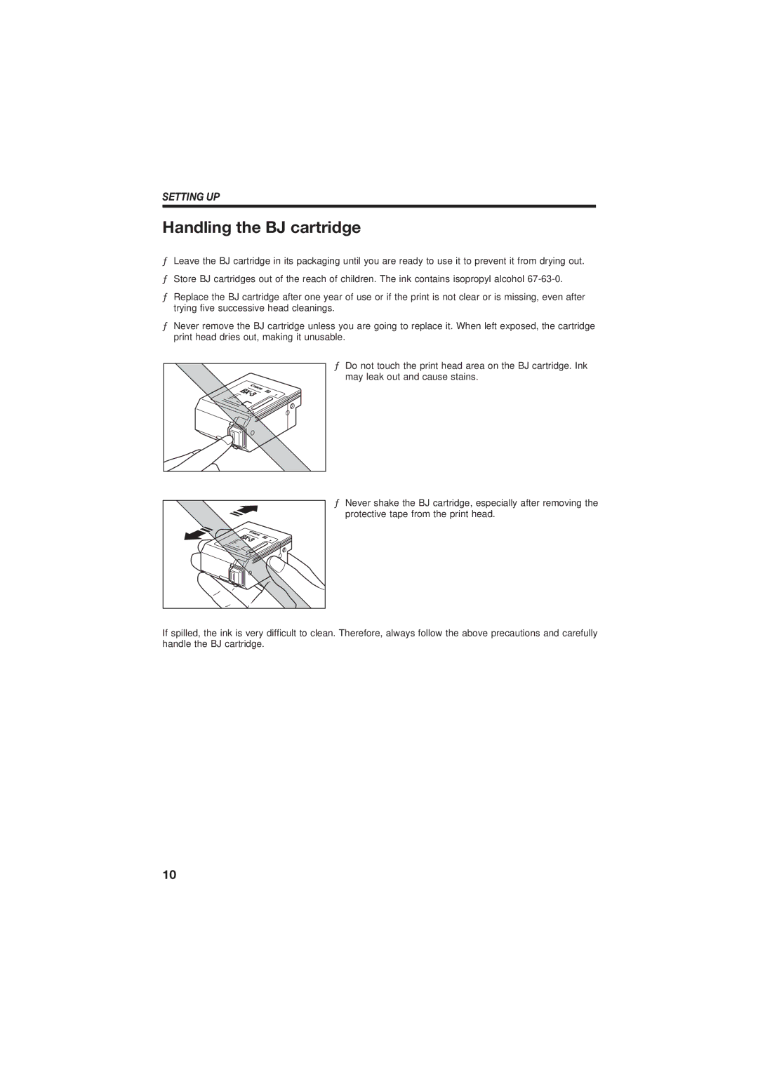 Canon B155 manual Handling the BJ cartridge 