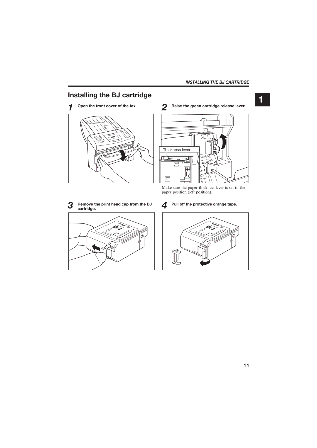 Canon B155 manual Installing the BJ cartridge, Installing the BJ Cartridge 