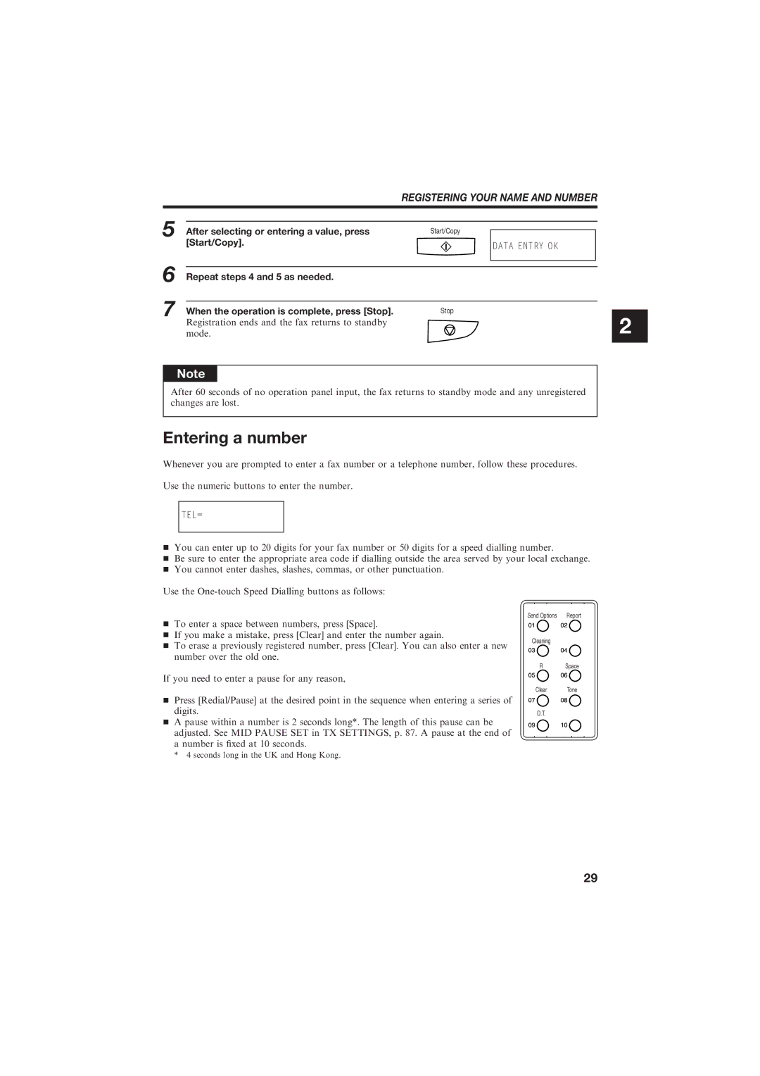 Canon B155 Entering a number, Registering Your Name and Number, After selecting or entering a value, press, Start/Copy 