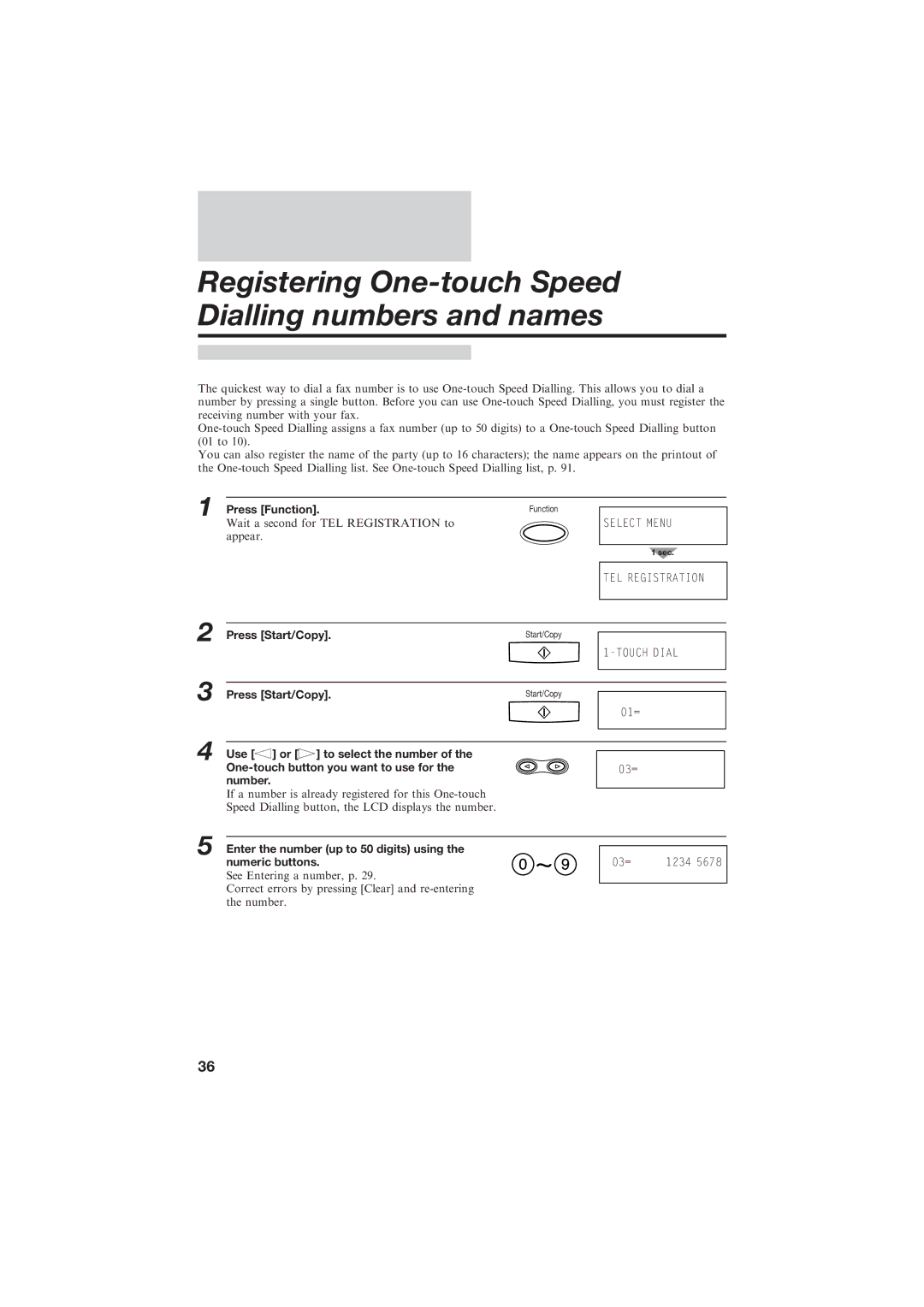 Canon B155 manual Registering One-touch Speed Dialling numbers and names 