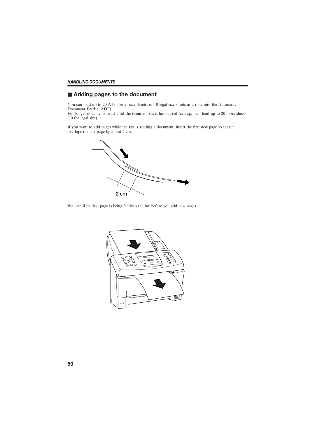 Canon B155 manual Adding pages to the document, Handling Documents 