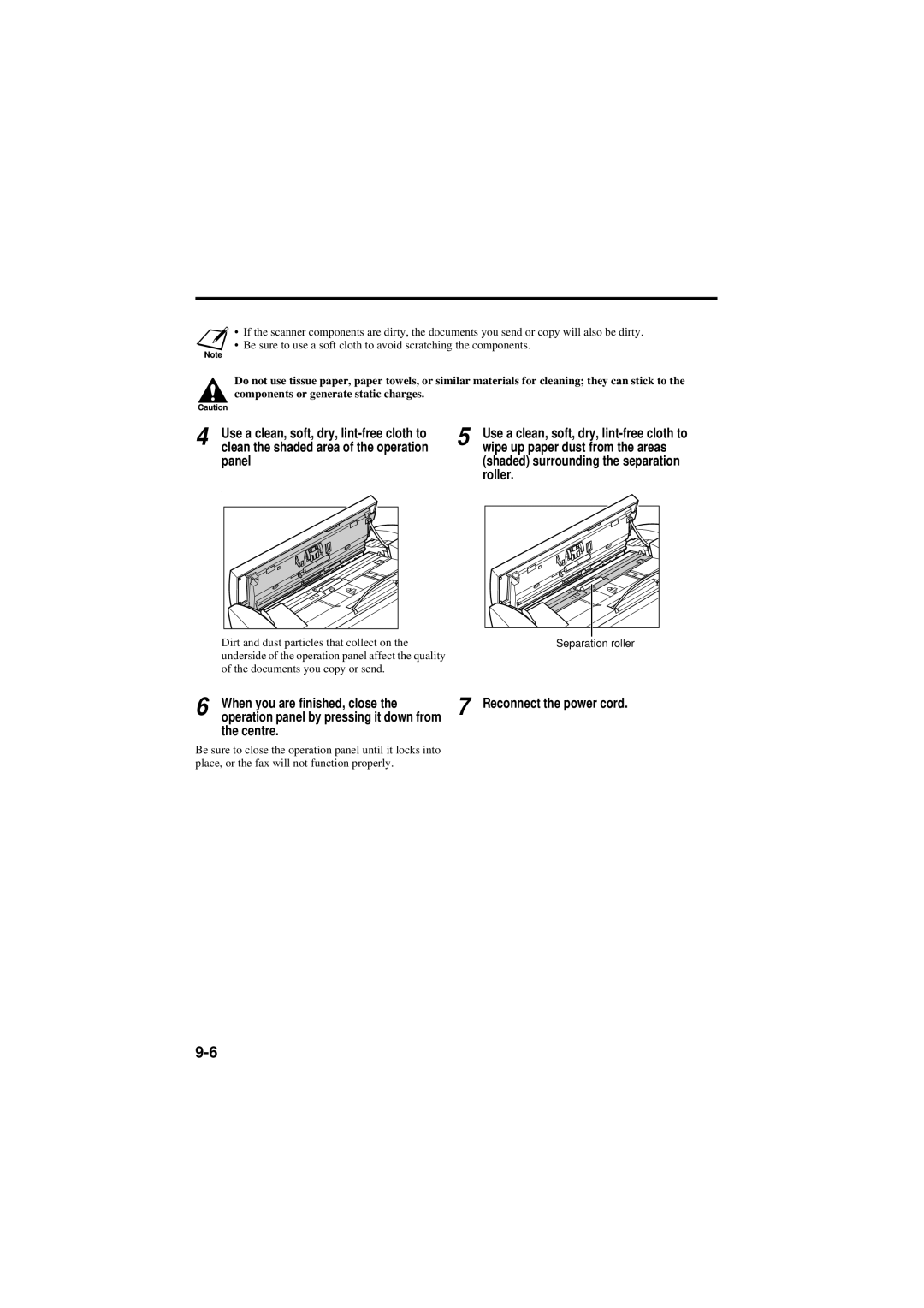 Canon B160, B180C manual Panel, Shaded surrounding the separation roller 