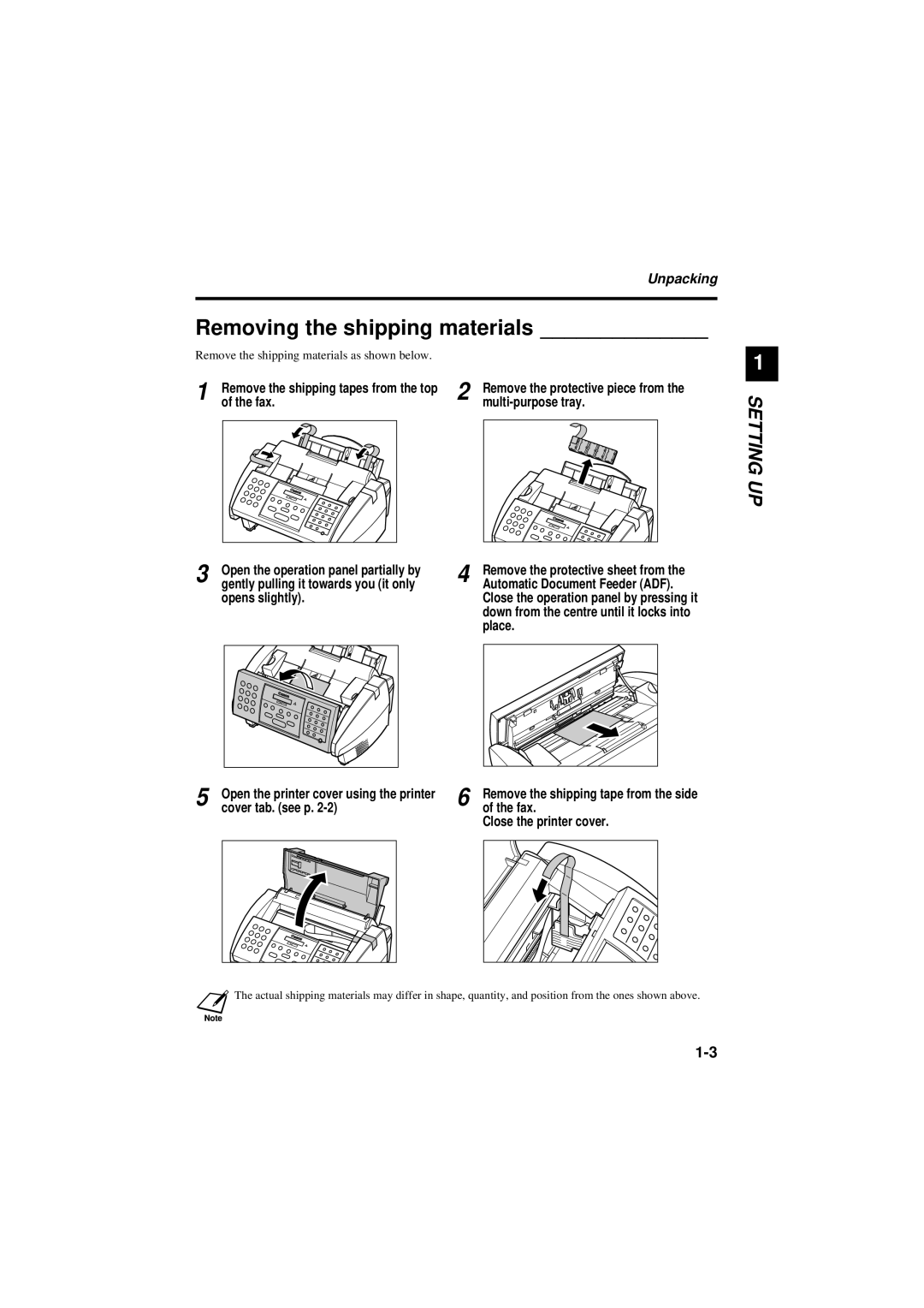 Canon B180C, B160 manual Removing the shipping materials, Unpacking 