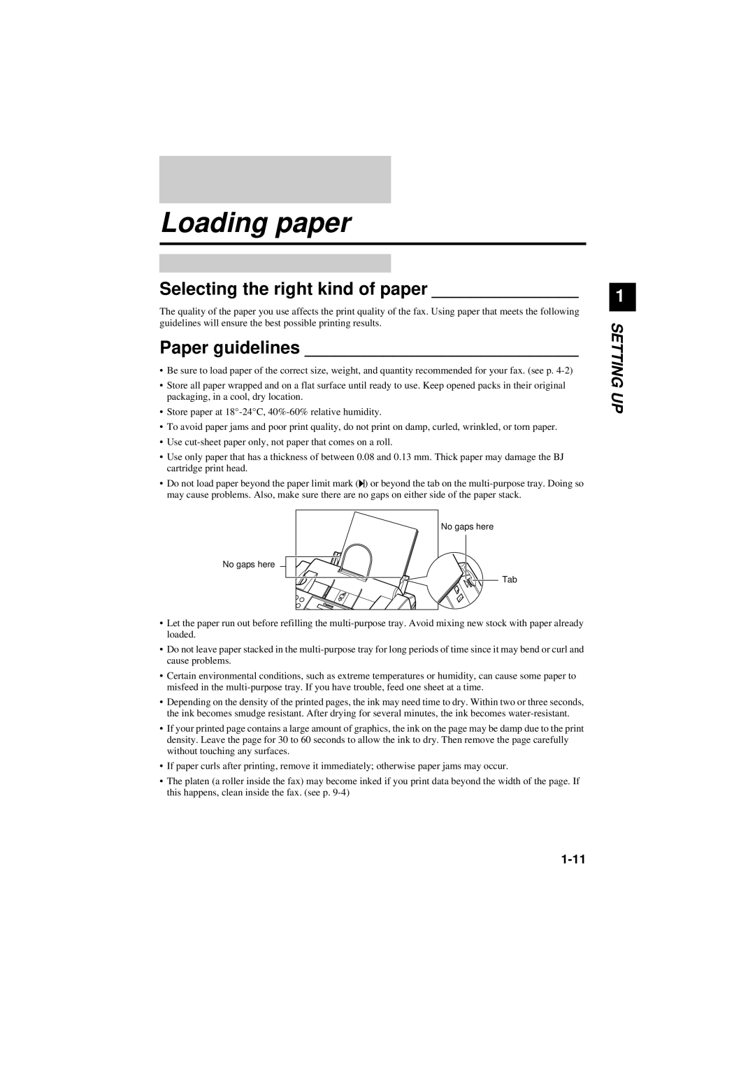 Canon B180C, B160 manual Loading paper, Selecting the right kind of paper, Paper guidelines 