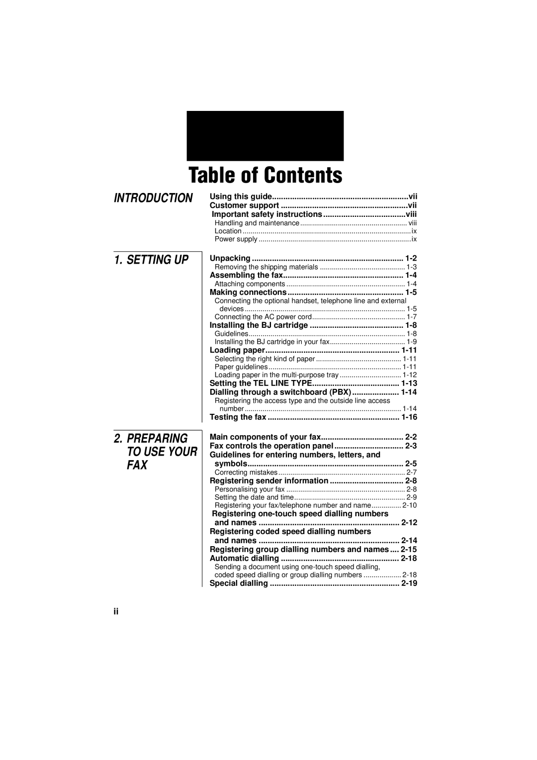 Canon B160, B180C manual Table of Contents 