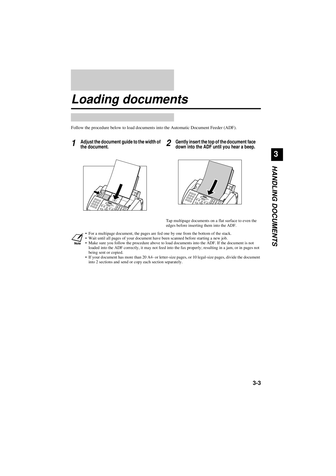 Canon B180C, B160 manual Loading documents, Document 