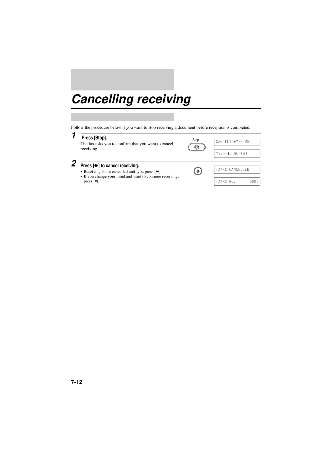 Canon B160, B180C manual Cancelling receiving, Press to cancel receiving 