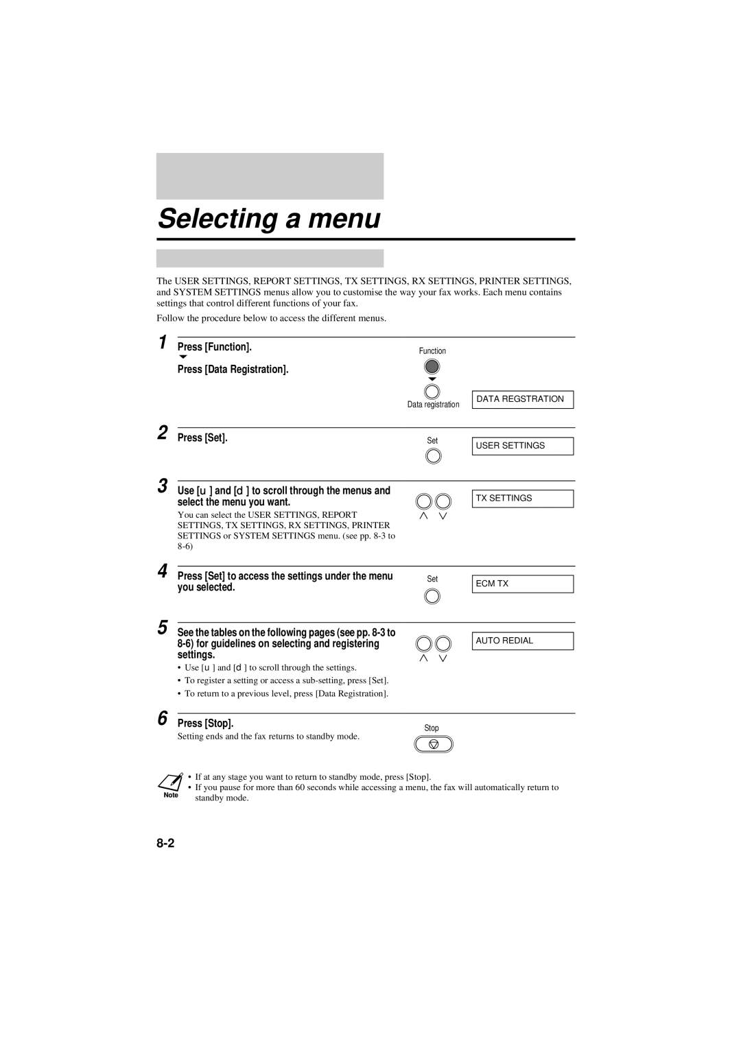 Canon B160, B180C manual Selecting a menu, Select the menu you want 