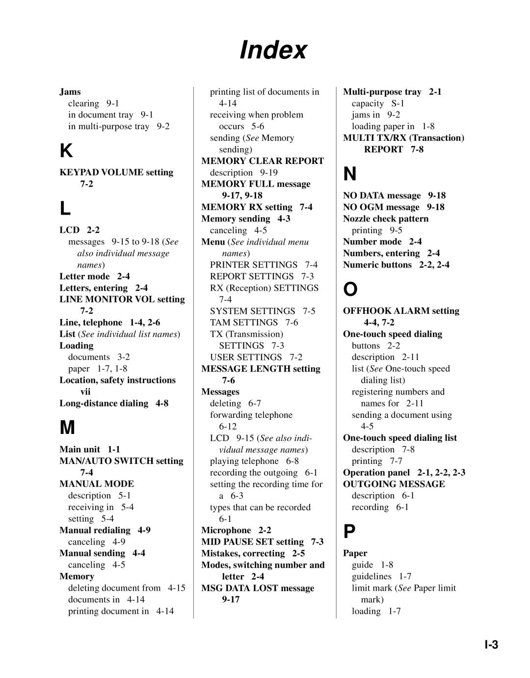 Canon B45 manual Memory Clear Report 