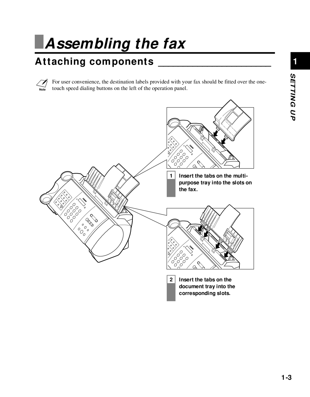 Canon B45 manual Assembling the fax, Attaching components 